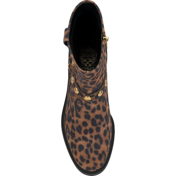 ⚡Women Leopard Print Suede Imported Pointy Toe Mid Calf Chunky Heel Biker Boot - Picture 5 of 7